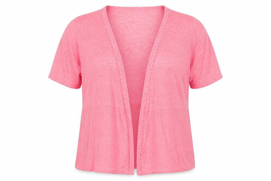 East Women’s Pink M 100% Linen Short Sleeve Open V-Neck Cardigan
