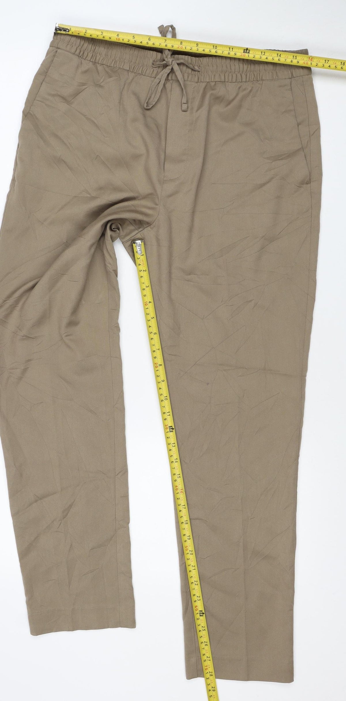 H&M Women’s Brown M Slim Fit Drawstring Trousers Viscose Blend