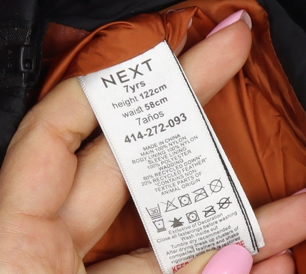 Next Boys Black 7 Years Hooded Puffer Jacket Down Filled