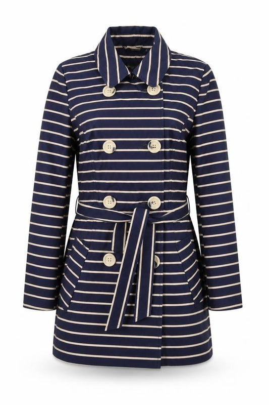 Collection Debenhams Women Blue Striped Belted Trench Coat Size 12