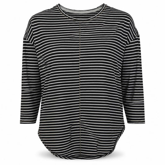 Capsule Women Black White Stripe Tunic T-Shirt UK 14 3/4 Sleeve