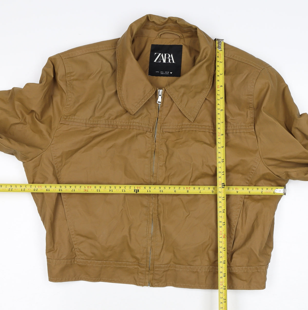 Zara Women’s Brown Size L Cropped Bomber Jacket Collared Zip