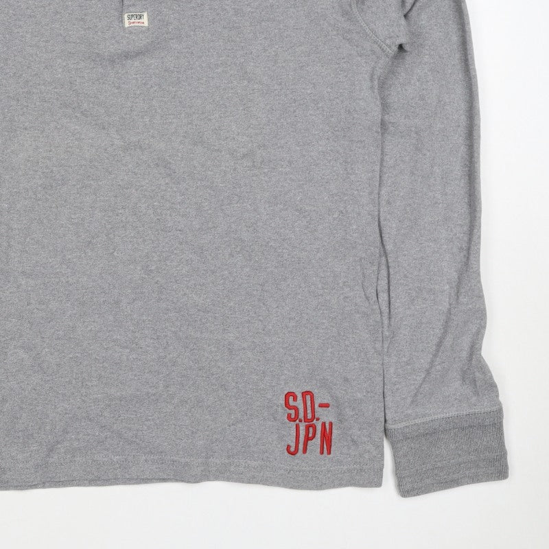Superdry Men Grey XL Henley Button Long Sleeve Cotton Sweatshirt