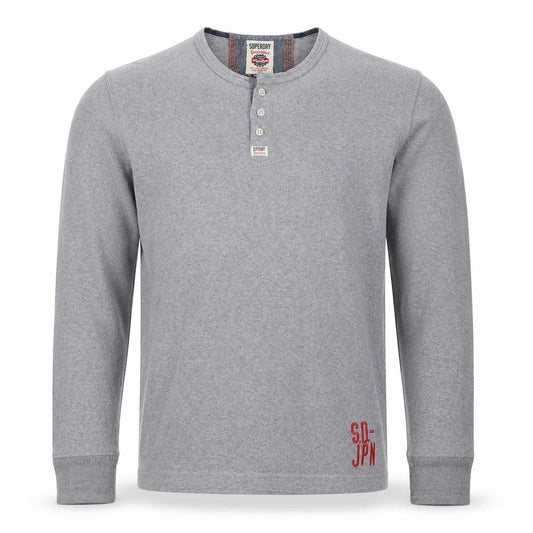 Superdry Men Grey XL Henley Button Long Sleeve Cotton Sweatshirt