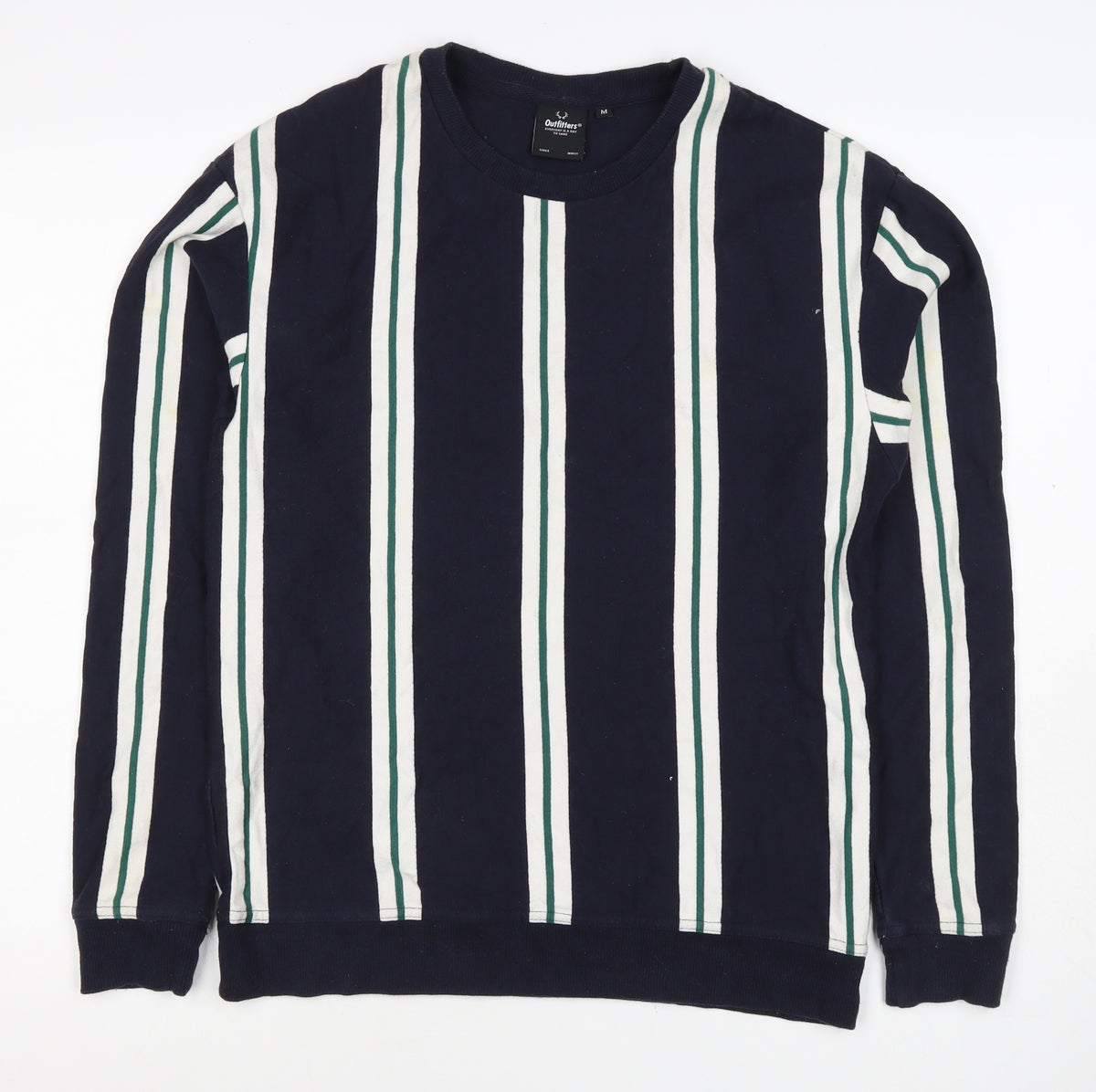 Outfitters Men's Blue Green Striped M Crew Neck Pullover Sweatshirt
