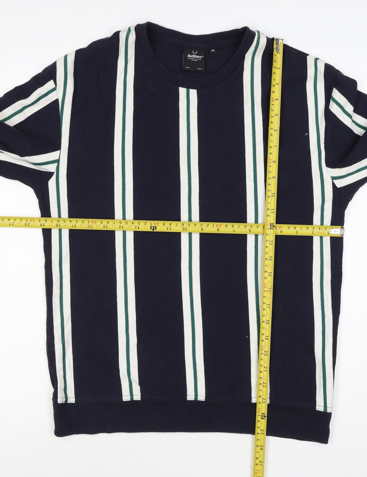 Outfitters Men's Blue Green Striped M Crew Neck Pullover Sweatshirt