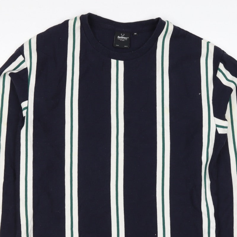 Outfitters Men's Blue Green Striped M Crew Neck Pullover Sweatshirt