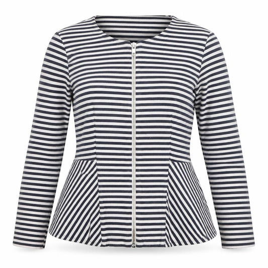 Topshop Women Multicoloured UK 10 Striped Peplum Zip Long Sleeve Blouse