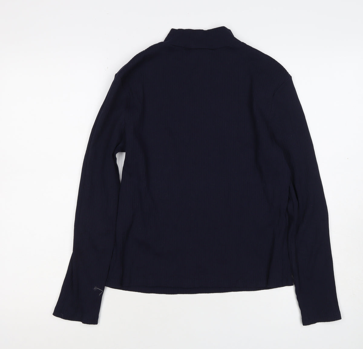 Formula Joven Women Blue L Ribbed High Neck Button Long Sleeve Top