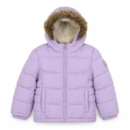 SoulCal & Co Girls Purple 6-7 Years Puffer Jacket Faux Fur Hood Zip