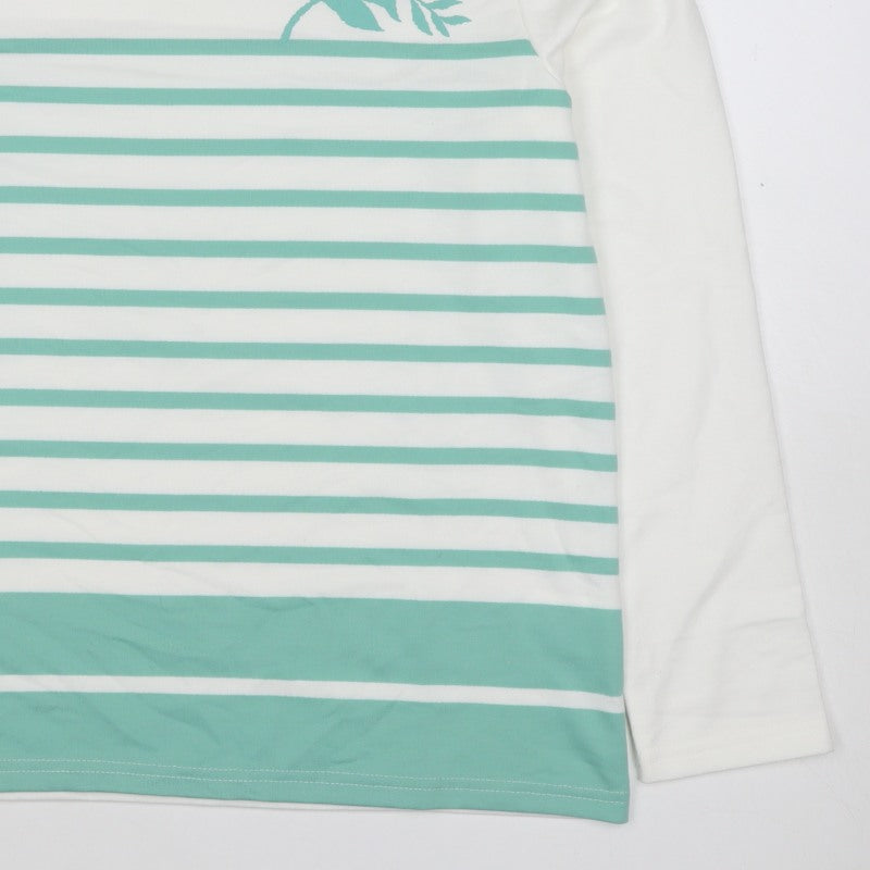 Amart Women White Green S Basic Striped Long Sleeve Jersey T-Shirt
