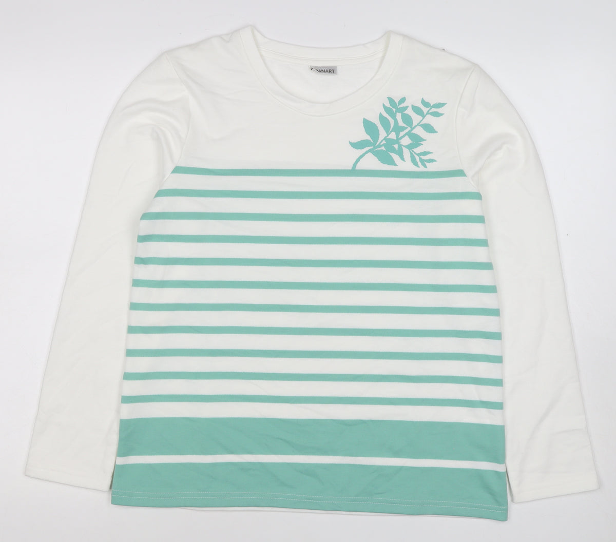 Amart Women White Green S Basic Striped Long Sleeve Jersey T-Shirt