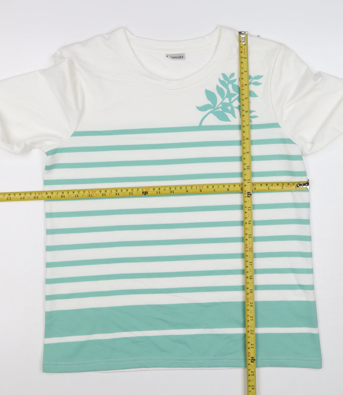 Amart Women White Green S Basic Striped Long Sleeve Jersey T-Shirt