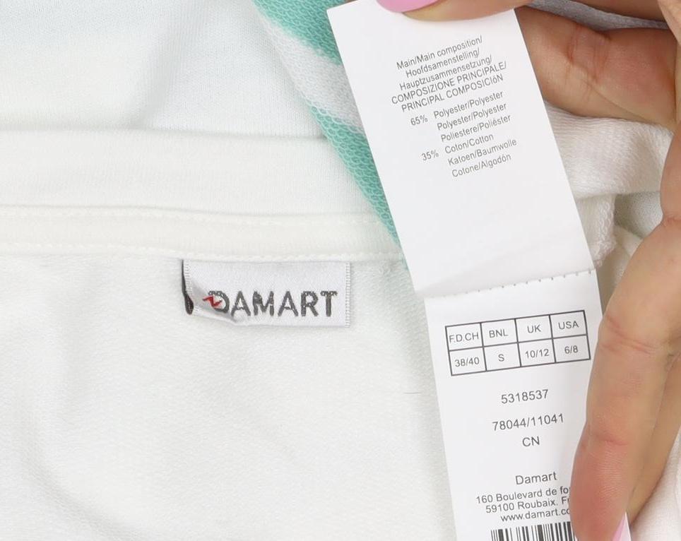 Amart Women White Green S Basic Striped Long Sleeve Jersey T-Shirt