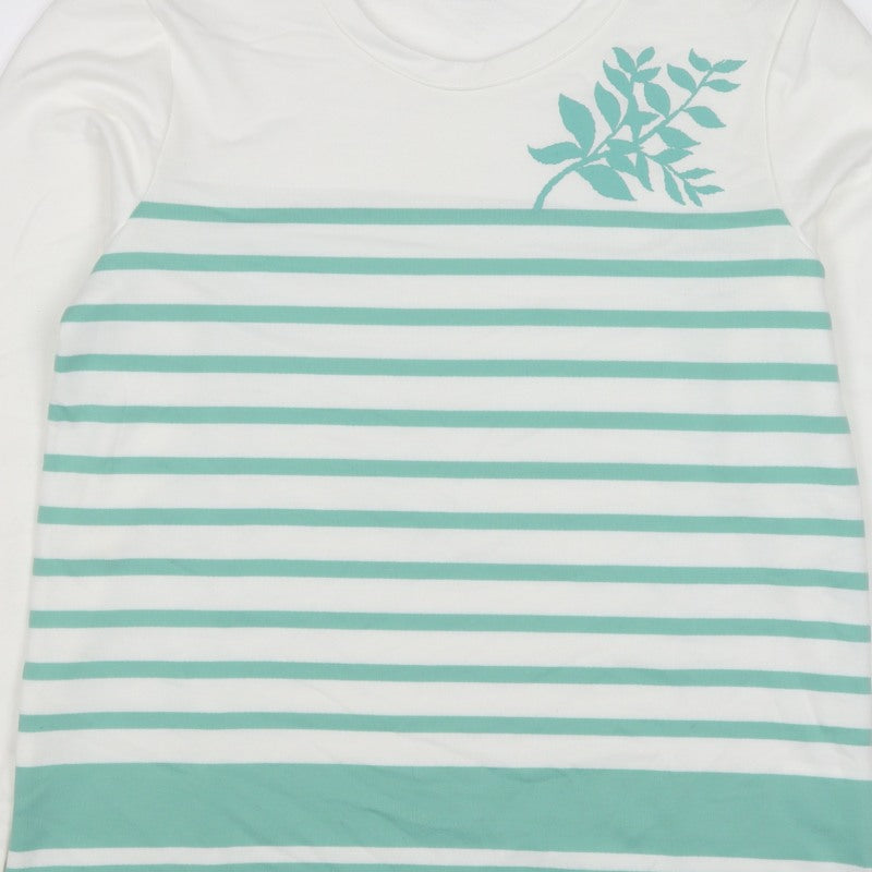 Amart Women White Green S Basic Striped Long Sleeve Jersey T-Shirt