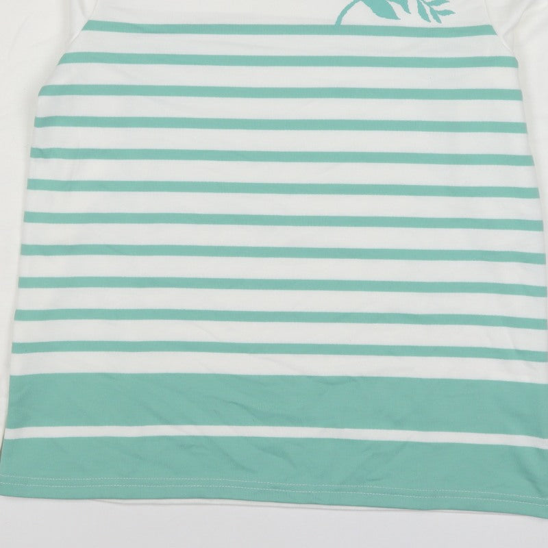 Amart Women White Green S Basic Striped Long Sleeve Jersey T-Shirt