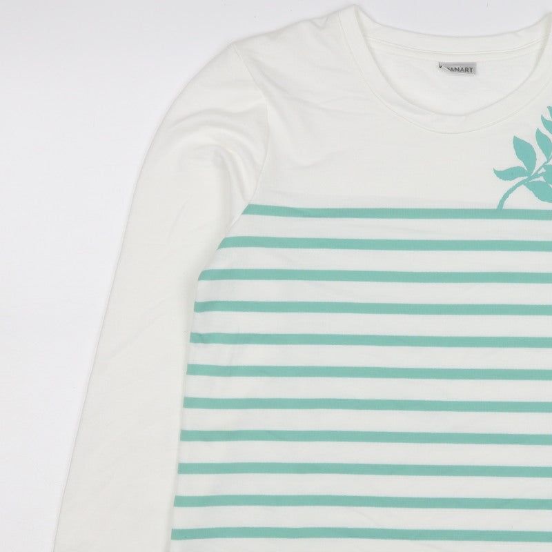 Amart Women White Green S Basic Striped Long Sleeve Jersey T-Shirt
