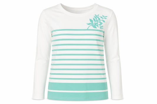 Amart Women White Green S Basic Striped Long Sleeve Jersey T-Shirt