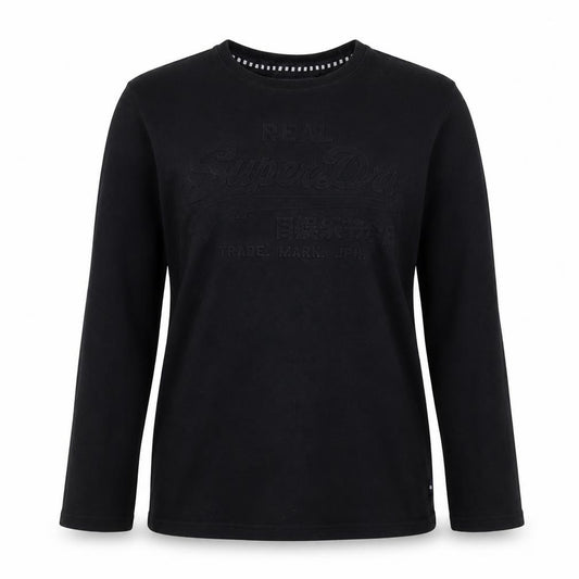 Superdry Women Black M Embossed Logo Cotton Long Sleeve T-Shirt