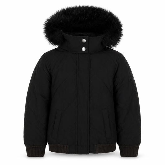 Abercrombie Kids Girls Black 9-10 Bomber Jacket Faux Fur Hood Quilted
