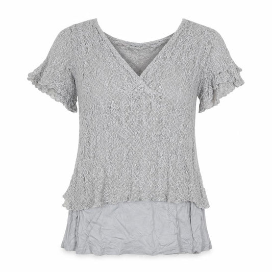 Per Una Women Grey Size 16 Lace Wrap V-Neck Flutter Sleeve Blouse Top