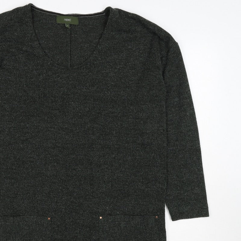 Next Women Grey UK 10 Open Front Longline Knit Cardigan Pockets Stretch