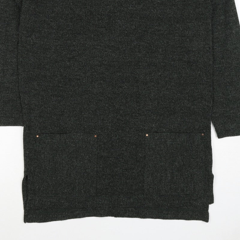 Next Women Grey UK 10 Open Front Longline Knit Cardigan Pockets Stretch