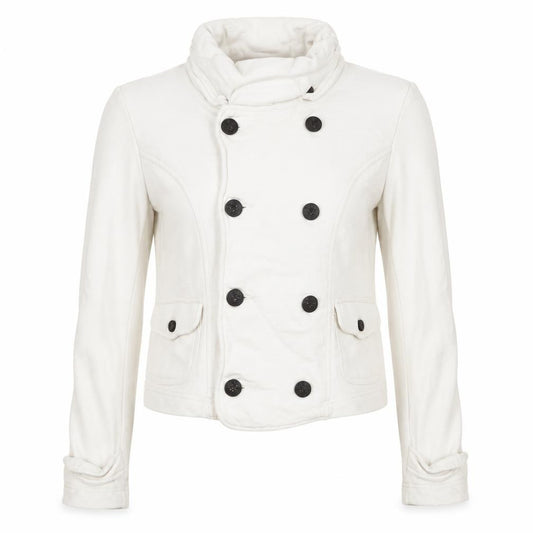 Ralph Lauren Women Ivory M Double-Breasted Cotton Pea Jacket