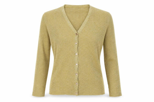 Beechers Brook Women Gold Metallic Rib Knit V-Neck Cardigan M