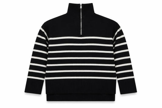 Zara Women Black Stripe High Neck 1/2 Zip Knit Jumper M