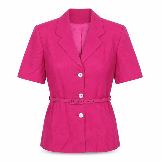 J Taylor Women’s Pink UK 12 Linen Belted Short Sleeve Suit Jacket