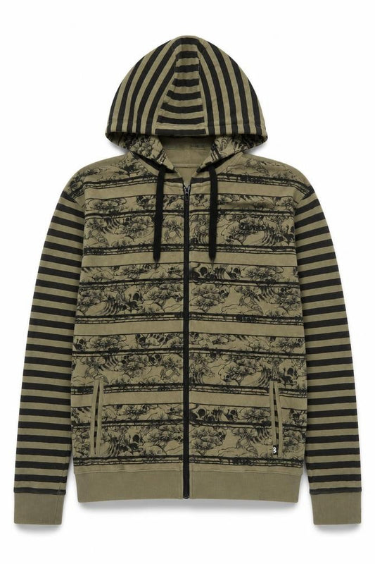 Quiksilver Men’s Green XL Full Zip Skull Graphic Hooded Hoodie