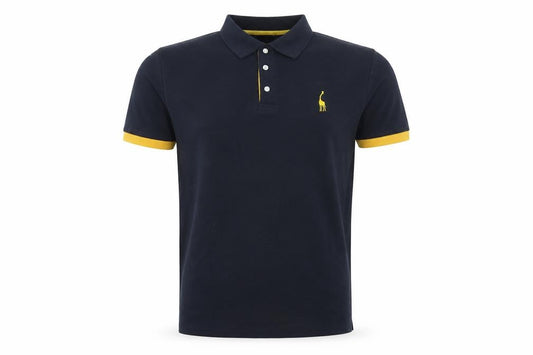 GHYUGR Men’s Black Yellow Trim Embroidered Giraffe Polo Shirt XL