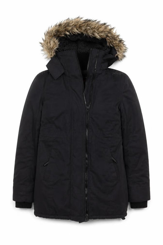 Superdry Japan Unisex Adults Black M Fur Trim Hooded Parka Jacket
