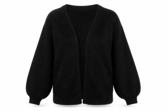 PrettyLittleThing Women Black M Open V-Neck Balloon Sleeve Cardigan