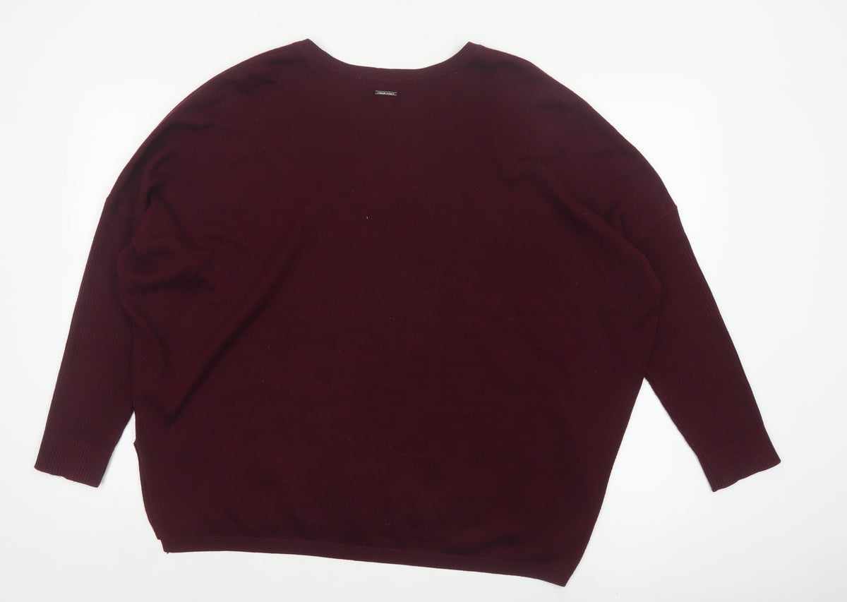 DKNY Jeans Women Red M V-Neck Star Knit Pullover Jumper