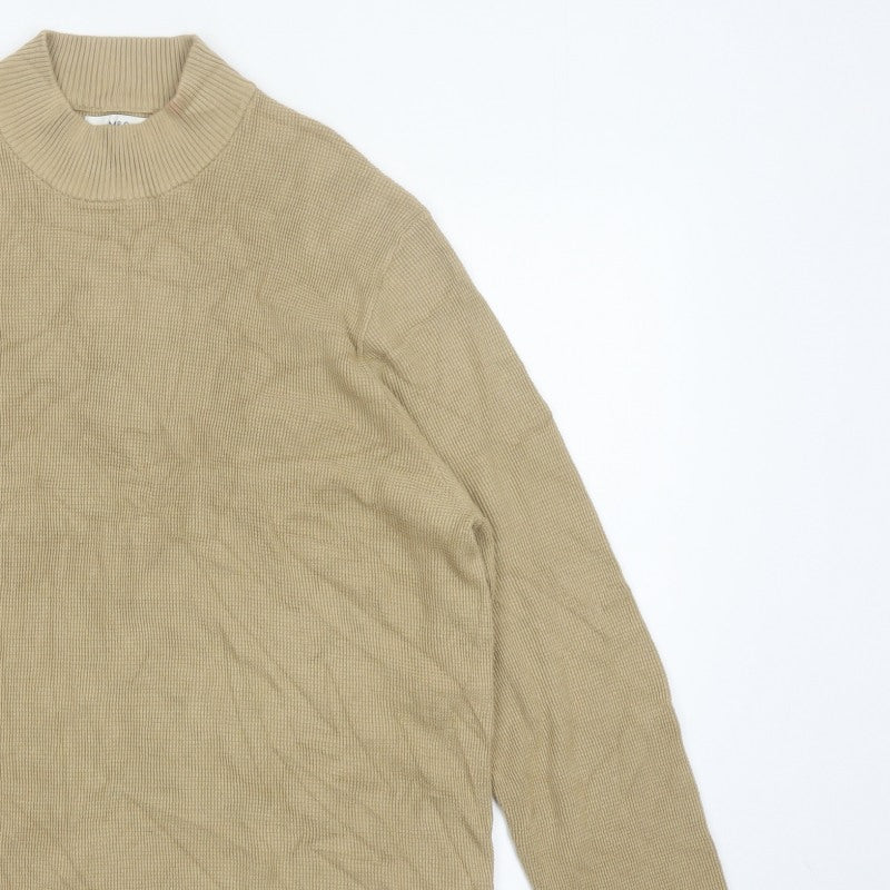 Marks & Spencer Men Beige 2XL Roll Neck Cotton Modal Pullover Jumper
