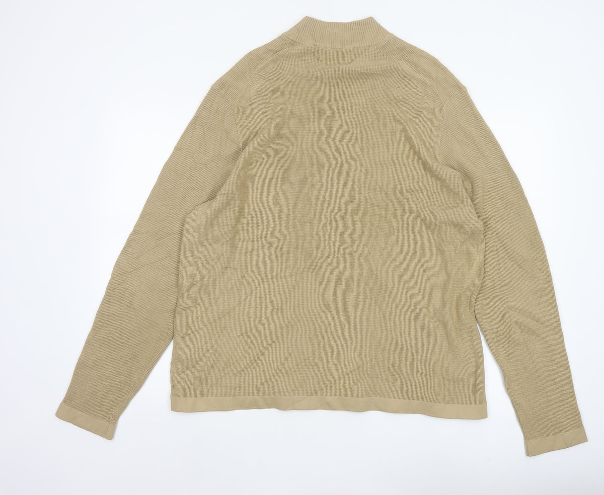 Marks & Spencer Men Beige 2XL Roll Neck Cotton Modal Pullover Jumper