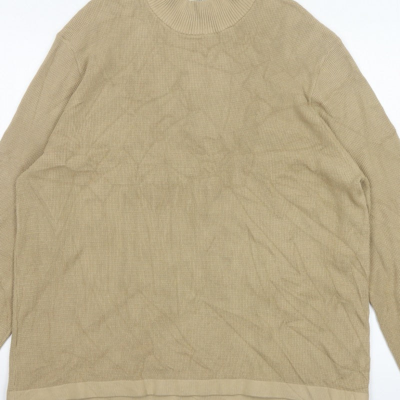 Marks & Spencer Men Beige 2XL Roll Neck Cotton Modal Pullover Jumper