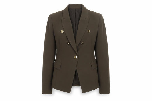 MNG Suit Women Brown L Double-Breasted Lined Blazer Gold Buttons