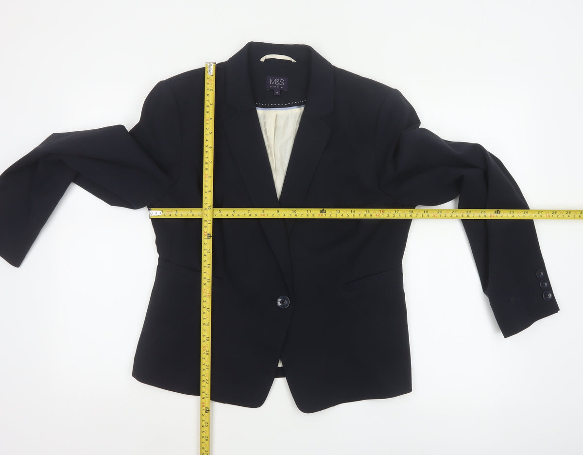 Marks and Spencer Women Black UK 14 Tailored Single-Breasted Blazer