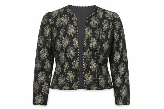 Patra Women's Black Gold Floral Metallic Lined Jacket UK 8 Party