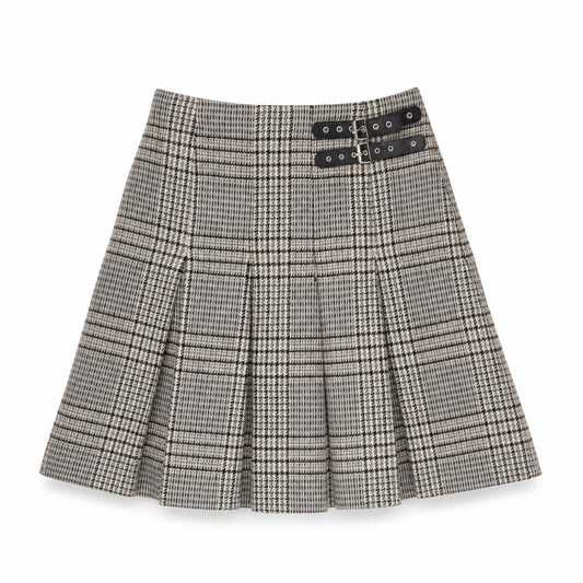 Sarah Dean New York Women’s Beige Check A-Line Skirt UK 8 Buckle