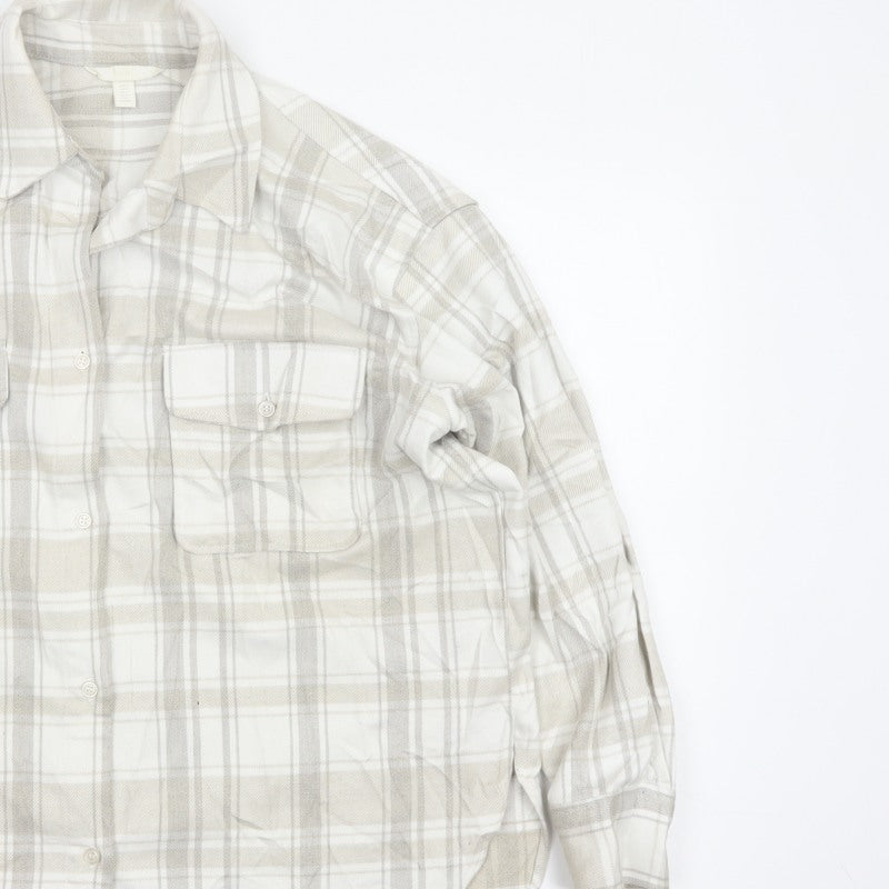 H&M Men's Beige Check Plaid Long Sleeve Button-Up Shirt Size S