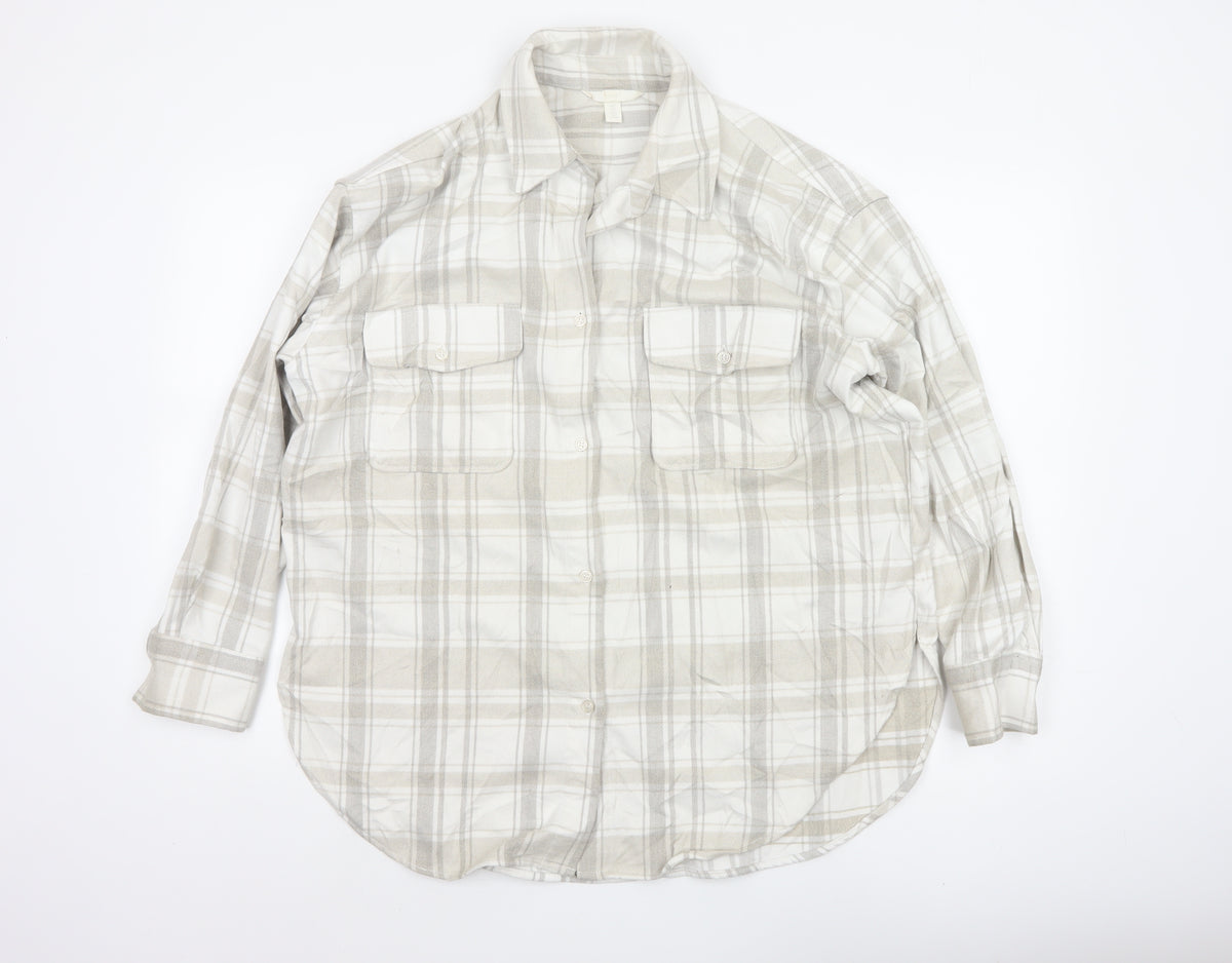 H&M Men's Beige Check Plaid Long Sleeve Button-Up Shirt Size S