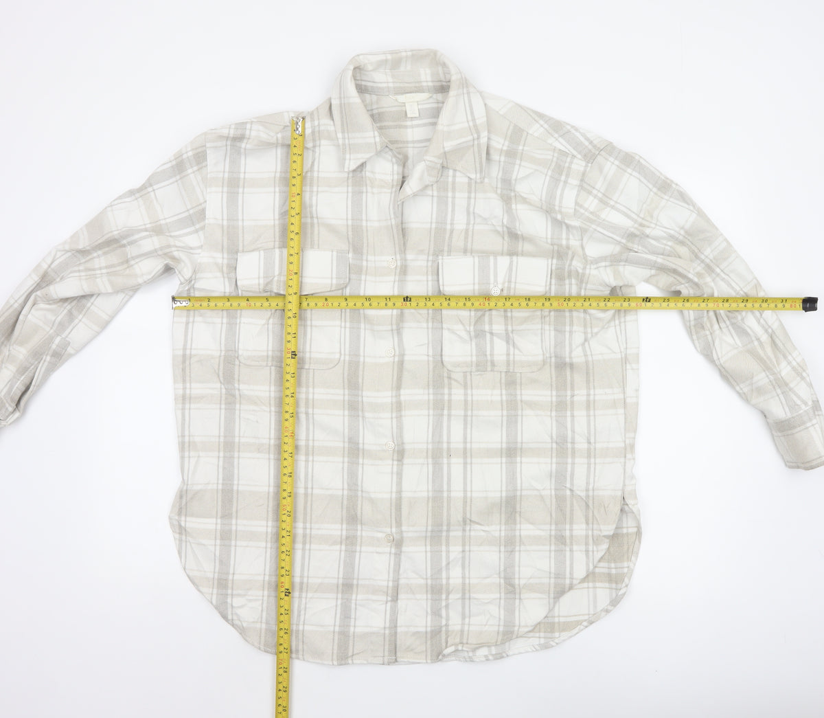 H&M Men's Beige Check Plaid Long Sleeve Button-Up Shirt Size S