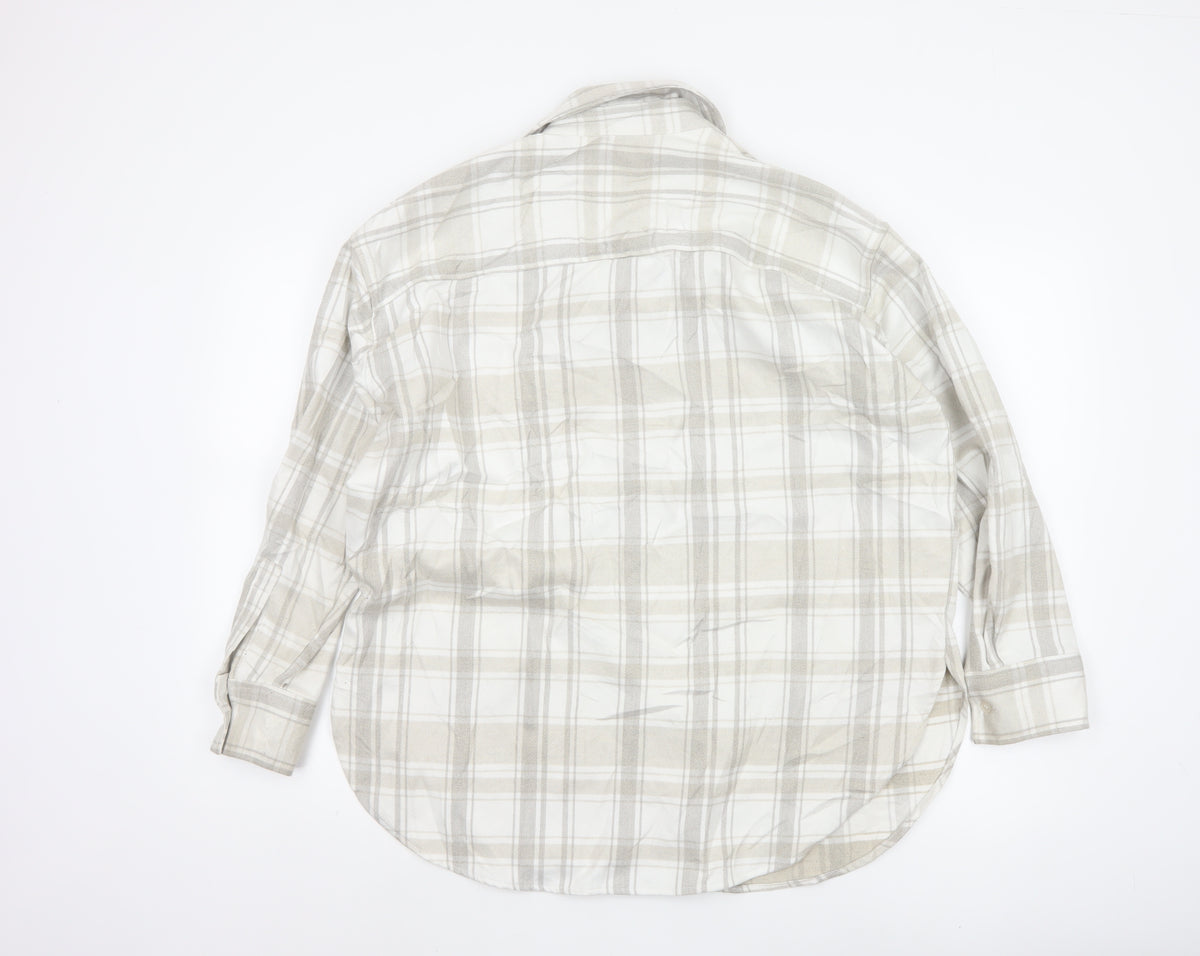 H&M Men's Beige Check Plaid Long Sleeve Button-Up Shirt Size S