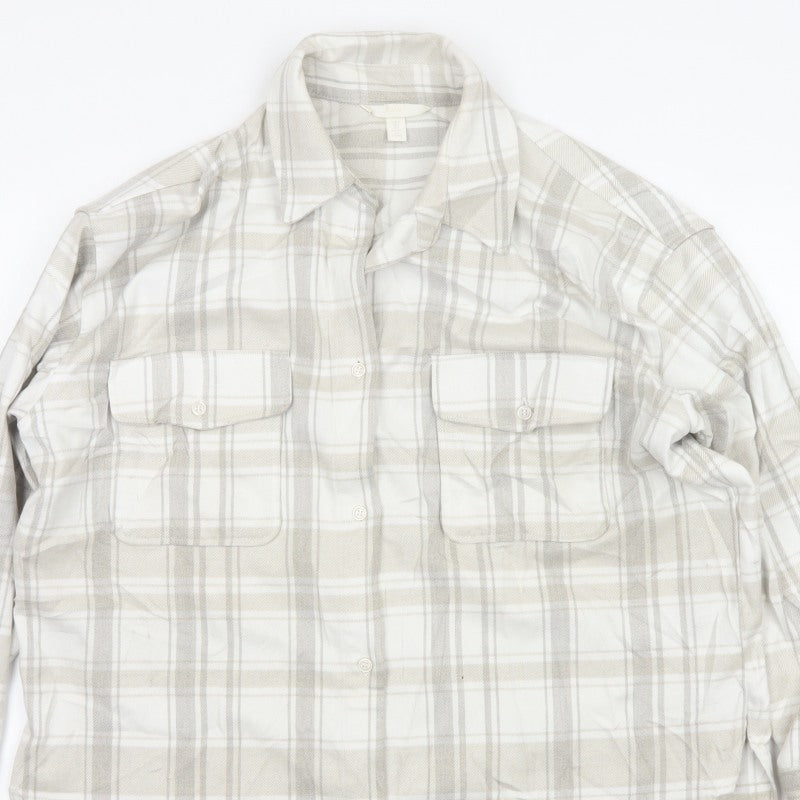 H&M Men's Beige Check Plaid Long Sleeve Button-Up Shirt Size S