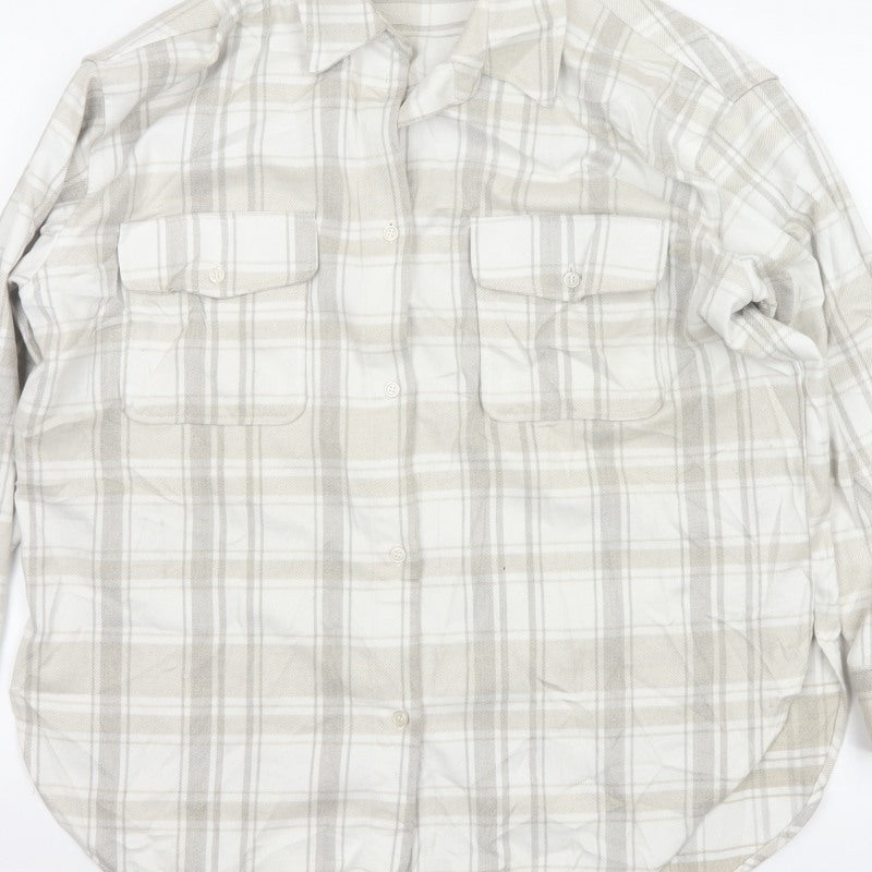 H&M Men's Beige Check Plaid Long Sleeve Button-Up Shirt Size S