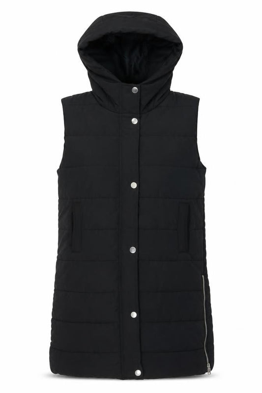 Rising Women’s Black XL Hooded Long Quilted Puffer Waistcoat